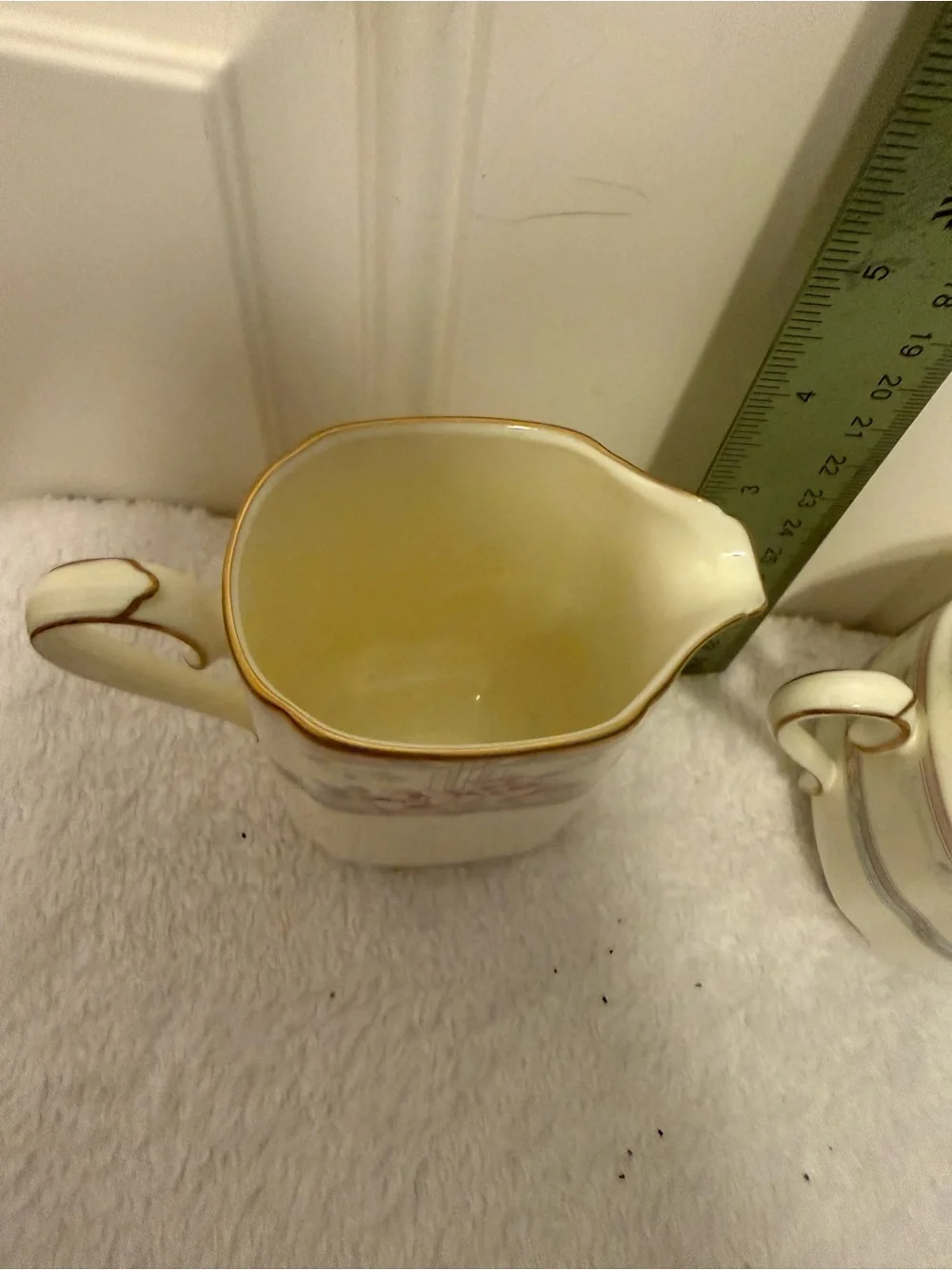 Porcelain Noritake Creamer and Sugar Set with Pink Floral Banding